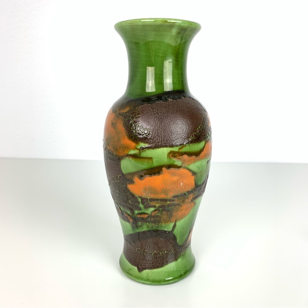 Haeger Earth Wrap Vase Textured Orange Green Brown Nature Organic Vtg MCM
